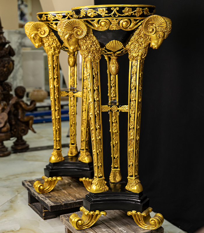 Search Result For Bronze Planters  - Gilt Bronze Ram Head Urn Pair - BP-119